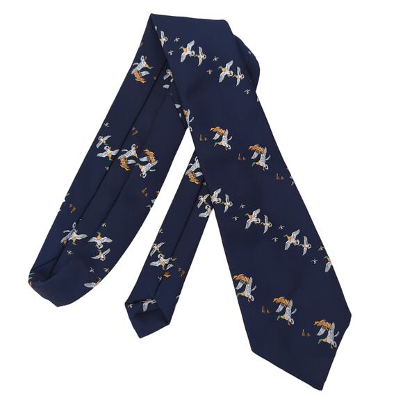 T.R. Blurton Tie Necktie Bird Hunting Sporting Ducks Pheasant Navy Blue England - Picture 1 of 8